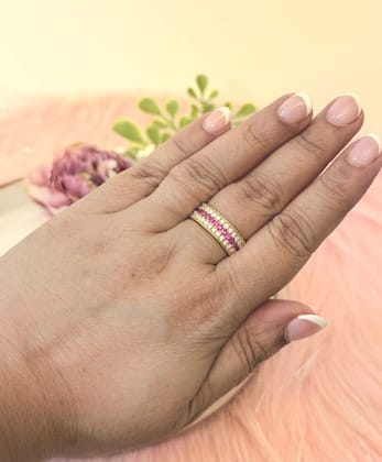 Smitam Jewels Ruby Radiance Band Pink Stone Crystal Brass Adjustable Ring Smitam Jewels Ruby Radiance Band Pink Stone Crystal Brass Adjustable Ring