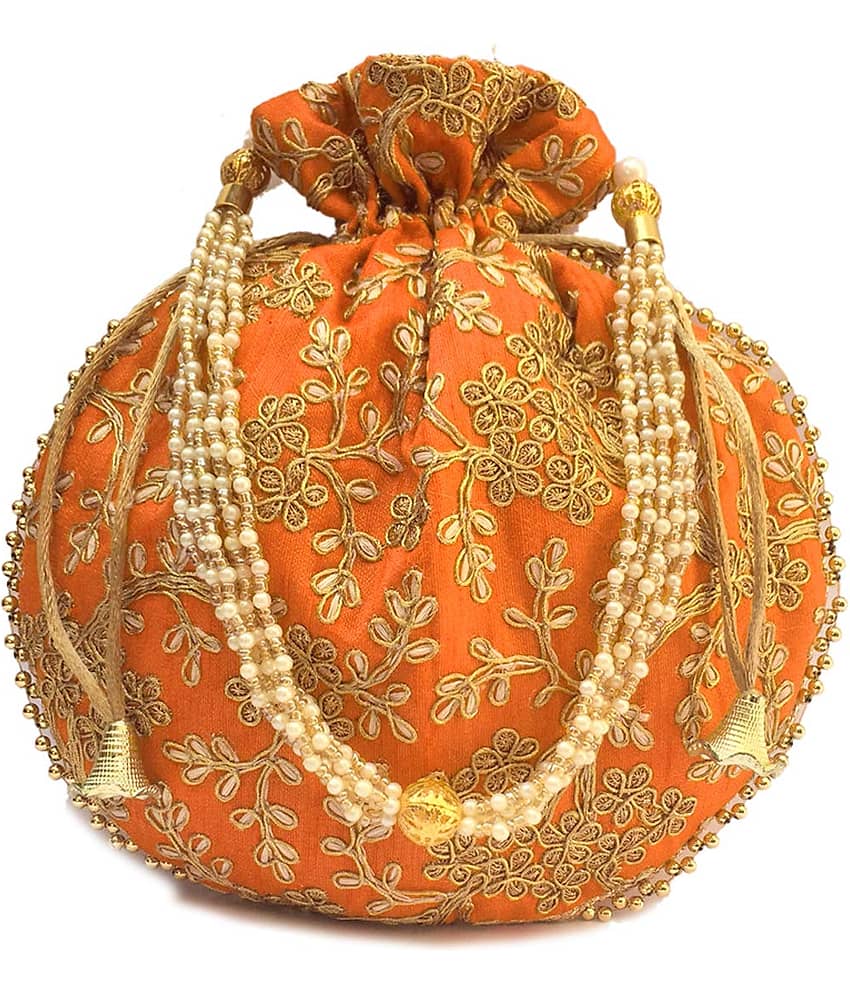 Bulbul Orange Silk Potli