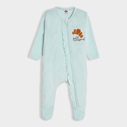 Bonjour Croissant Velour Sleepsuit-0 M / Blue