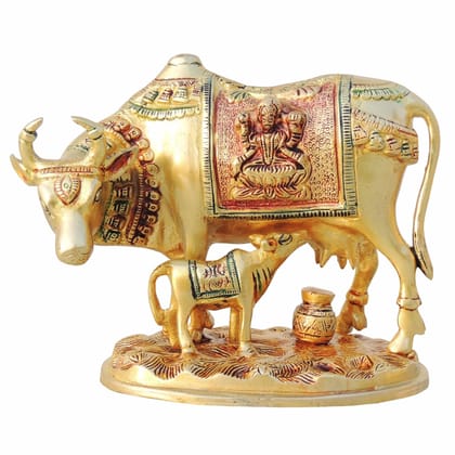 Brass Cow & Calf Statue - Golden Finish Showpiece, Height : 6.5 Inch (BSMAS1013 B)