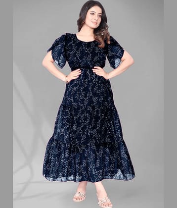 JASH CREATION Women Polyester Printed Gown ( Blue )