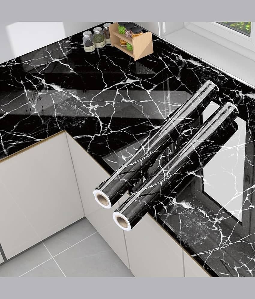 Self-Adhesive PVC 3D Wall Sticker Oil Proof and Waterproof, Kitchen Backsplash Black Stickers Wallpaper for Hotel, Living Room, Bedroom & Café Walls (60cm x 200cm, Pack of 2) Visit the VKR Store