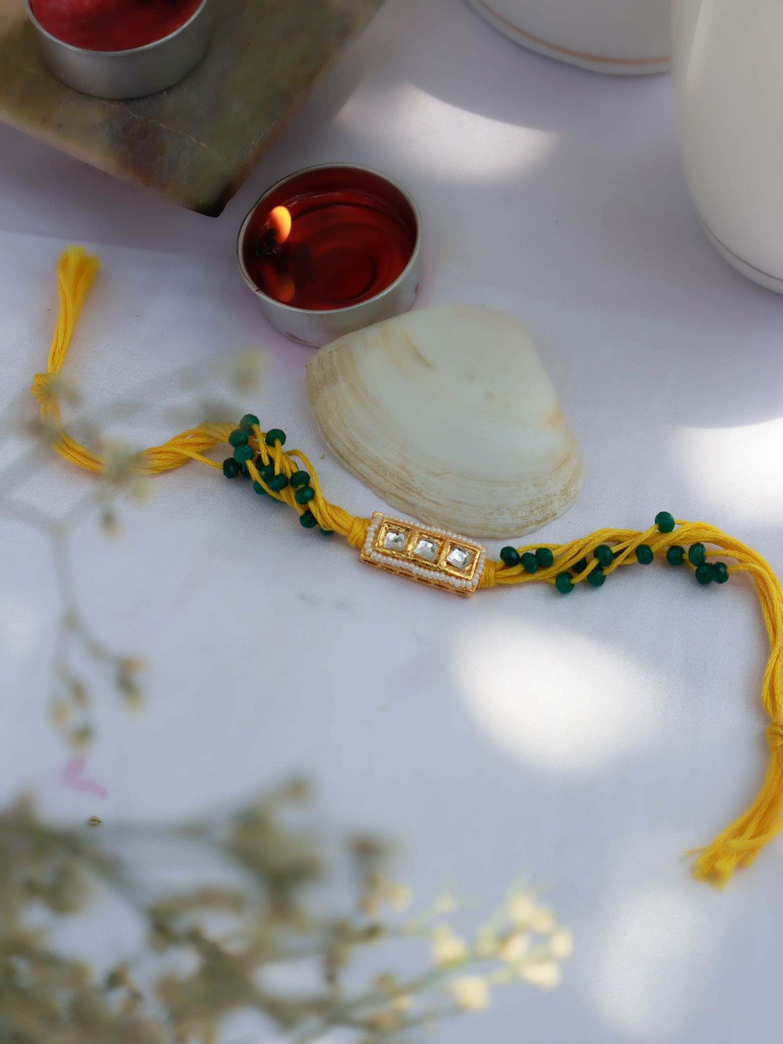 Naksh Yellow Kundan Rakhi-Yellow