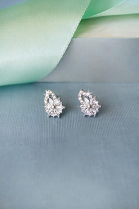 Eclectic Floral Rose Gold Plated Sterling Silver Stud Earrings-Silver