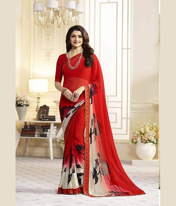 Gazal Fashions Chiffon Printed Saree With Unstitched Blouse Piece ( Multicolor )