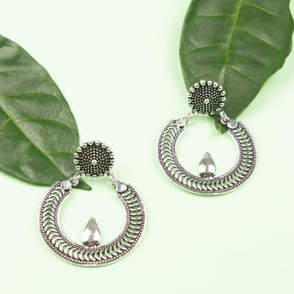 Oxidised Silver-Plated Circular Drop Earrings