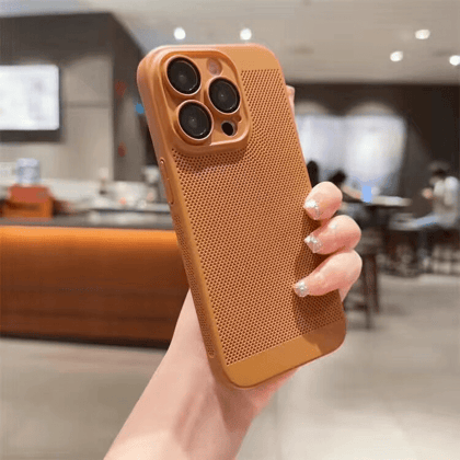 iPhone 14 Series Ultra Thin Mesh Heat Dissipation Cooling Breathable Case With Camera Protection-iPhone 14 Pro / Saddle Brown