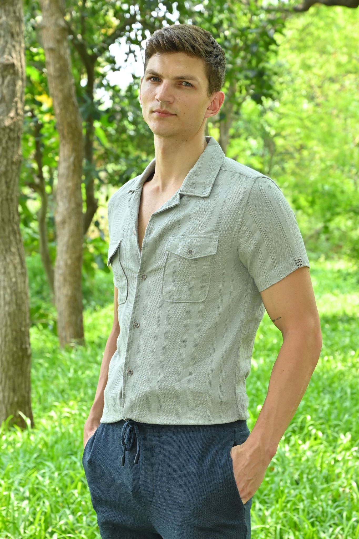 Walker - Structured Pocketed Plain Shirt - Grey-XL-44 / GREY