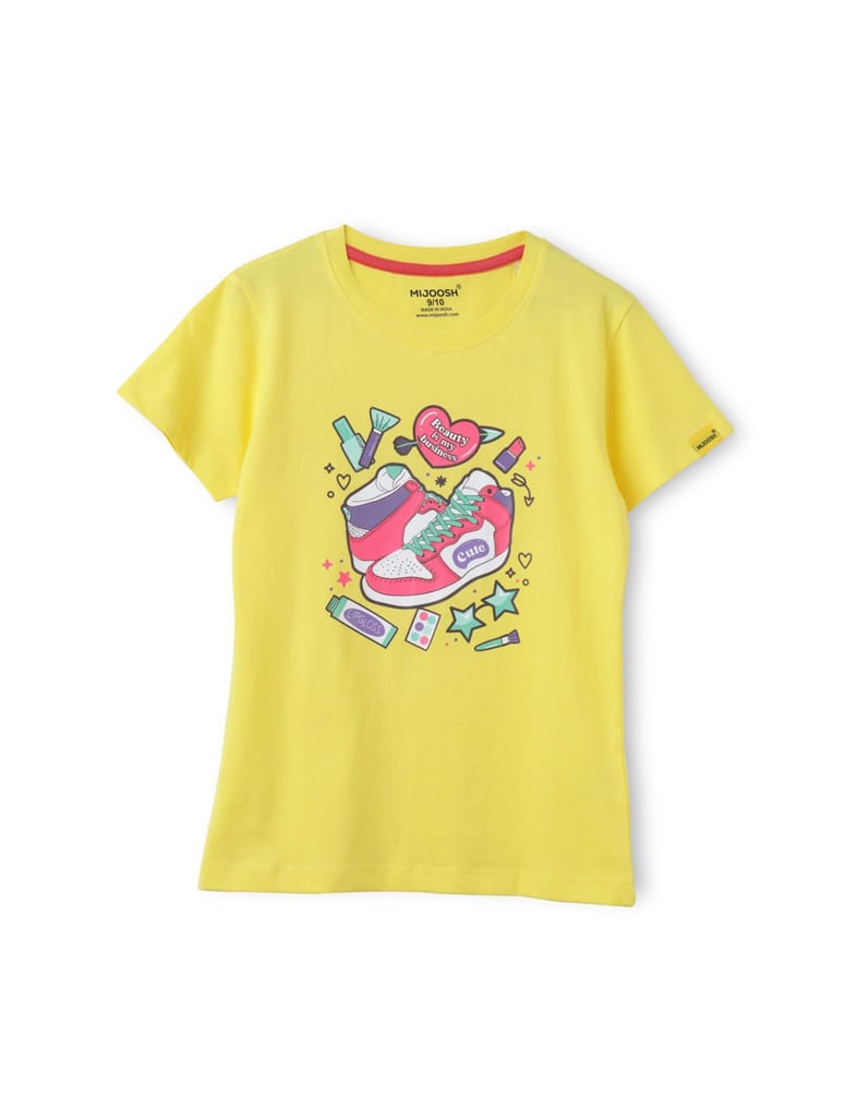 Premium Kids Girls T shirt Cotton Blazing Yellow Beauty Queen 2025 at ShopCircuit | ONDC