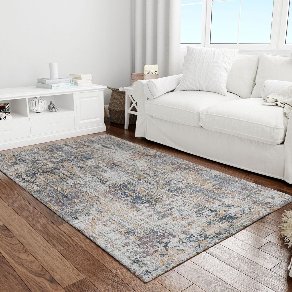 Neu Looms Handmade Viscose Wool Anti-Skid Rug for Bedroom, Living Room, Nursery, Dorm, Playroom & Reading Area (Size 6x9 Feet, Blue-Beige)