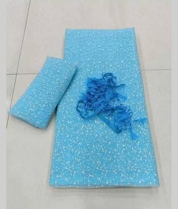 Vkaran Net Solid Saree Without Blouse Piece ( SkyBlue )