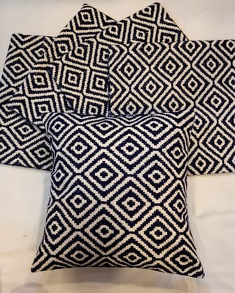 Khamma Ghani Pitch Black Cotton Cushion Covers-12x12 (Set of 5)