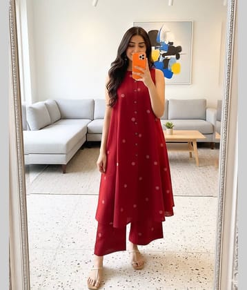 YAGNIK FASHION Women Rayon Self Design Anarkali Kurti With Salwar ( Maroon )