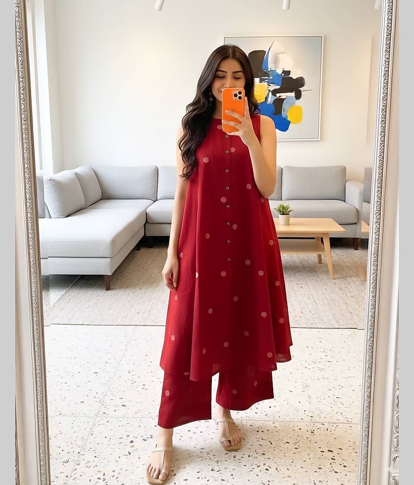 YAGNIK FASHION Women Rayon Self Design Anarkali Kurti With Salwar ( Maroon )