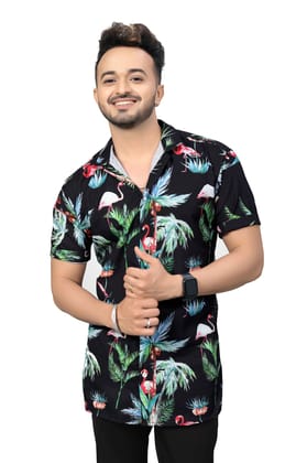 "Heron Haven: Floral Fusion with Heron Printed Men's Shirt by GlamaStitch"-S