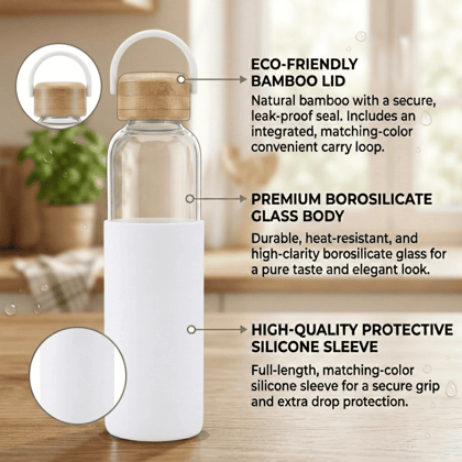 Personalized Borosilicate Glass Bottle 500ml with Bamboo Lid