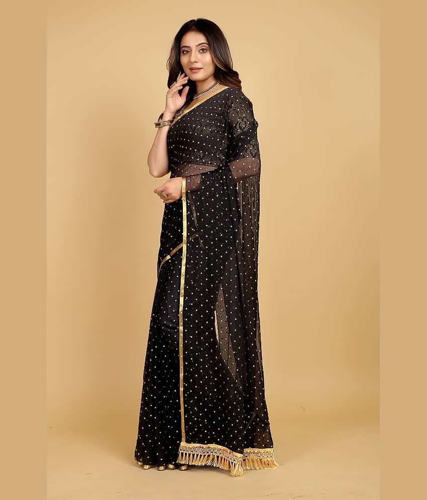 Parmila Fashion Chiffon Embellished Saree With Unstitched Blouse Piece ( Pink )