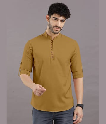VTEXX Mustard Cotton Blend Men's Shirt Style Kurta ( Pack of 1 )