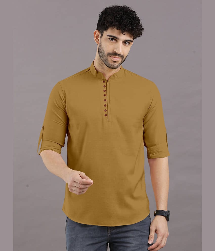 VTEXX Mustard Cotton Blend Men's Shirt Style Kurta ( Pack of 1 )