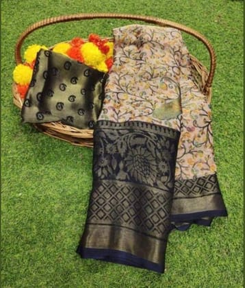 Sanwariya Silks Brasso Printed Saree With Unstitched Blouse Piece ( Black )