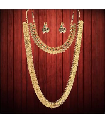YouBella Jewellery Gold Plated Jewellery Long Traditional Maharani Coin Necklace Set and Red Green Coin Jewellery Set with Earrings for Girls and Women