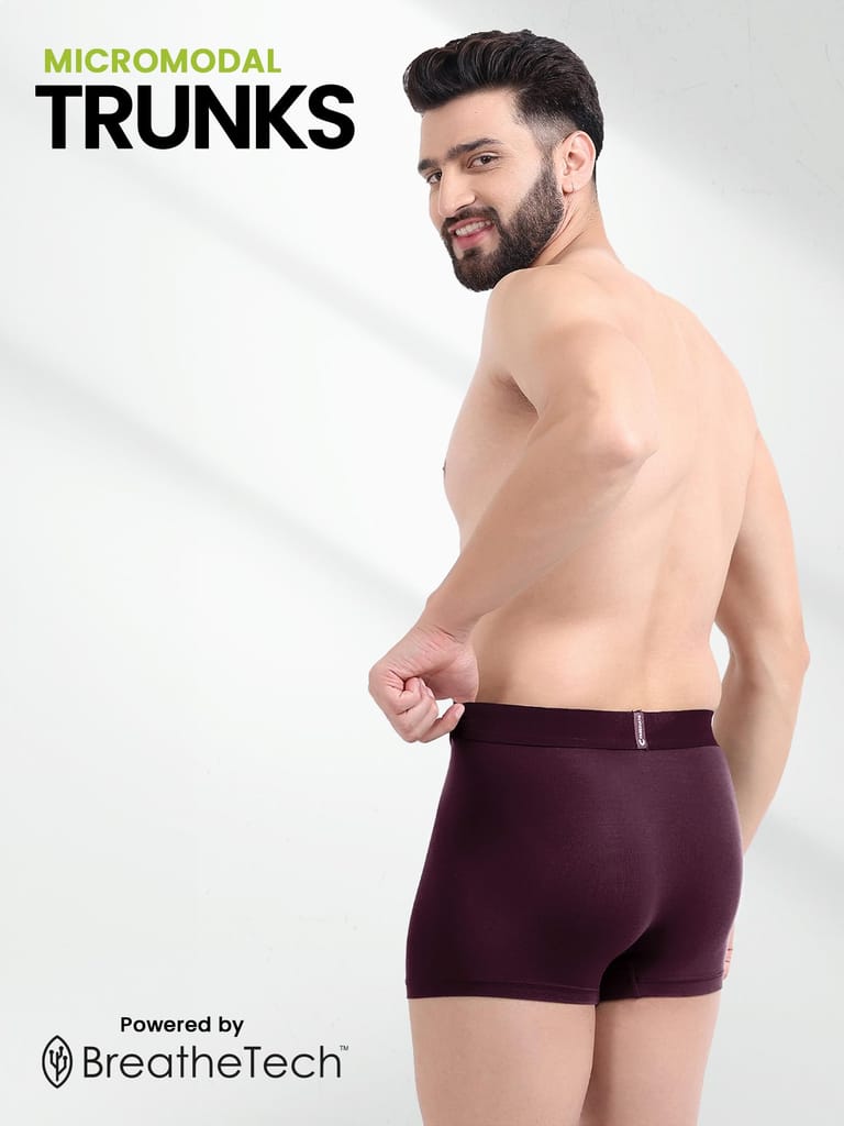 FREECULTR Men's Underwear Anti Bacterial Micromodal Airsoft Trunk - Non Itch No Chaffing Sweat Proof - Pack of 3-Mist Grey,Port Wine,Avocado Green