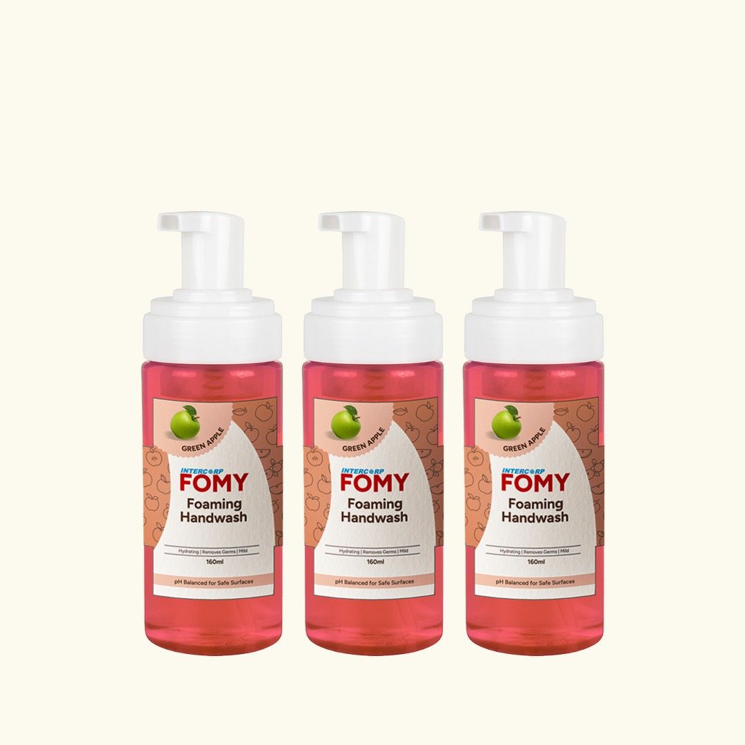 Intercorp Fomy Antibacterial Soft Refreshing Foam Hand Wash, 160 ml Each (Green Apple - Pack of 3)