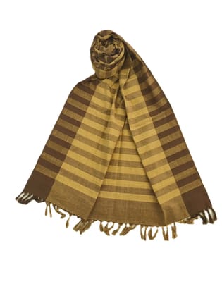 Dhaga Vishwas Ka Yellow Brown Striped Handloom Cotton Stole