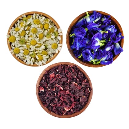 Chamomile Tea - Blue Tea - Hibiscus Tea Combo Pack-25 gms x 3 Teas - 75 Cups