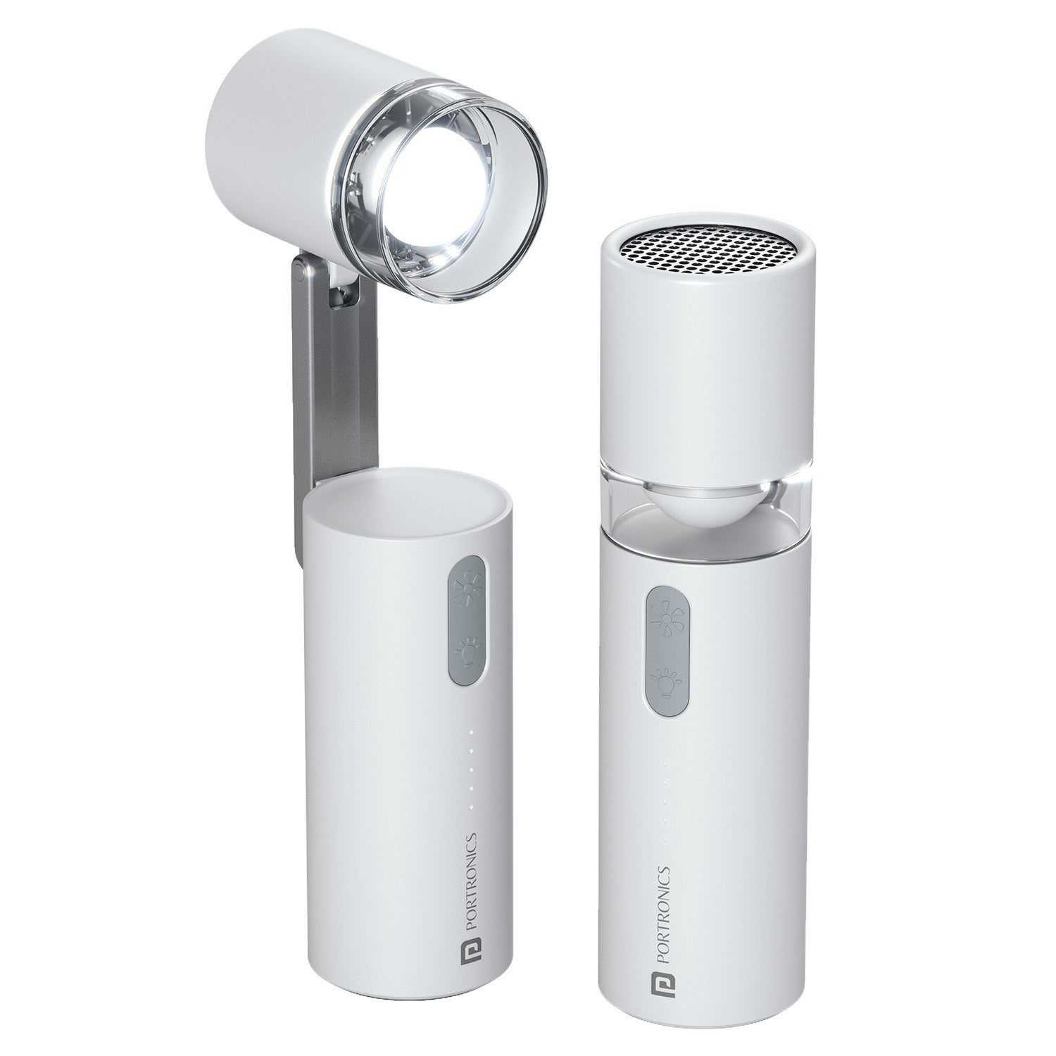 Portronics Airlo Handheld Fan with Built-in Light, a compact and portable cooling solution designed to provide powerful airflow - White