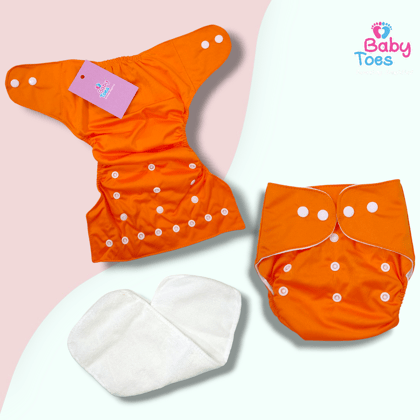 Baby Cloth Diaper Soft Cotton  Adjustable upto 0 to 24 Months with 1 Instert/Pad-Orange