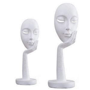 Pair of The Lady Face White Statue Table Accent H- 40 cm-Poly Resin