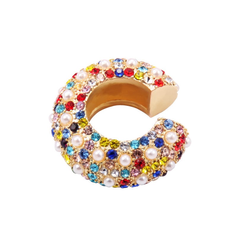 Pearl Multi Gemstone Crystal Anti Tarnish Ear Cuff Earring For Women-Multicolor