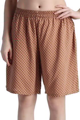 Light Brown Dots Printed Shorts-L / Brown