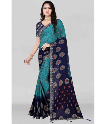LEELAVATI Georgette Embroidered Saree With Unstitched Blouse Piece ( Navy Blue )