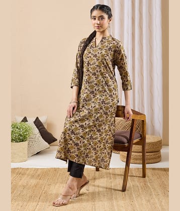 Janasya Women Cotton Printed Straight Kurti ( Brown )