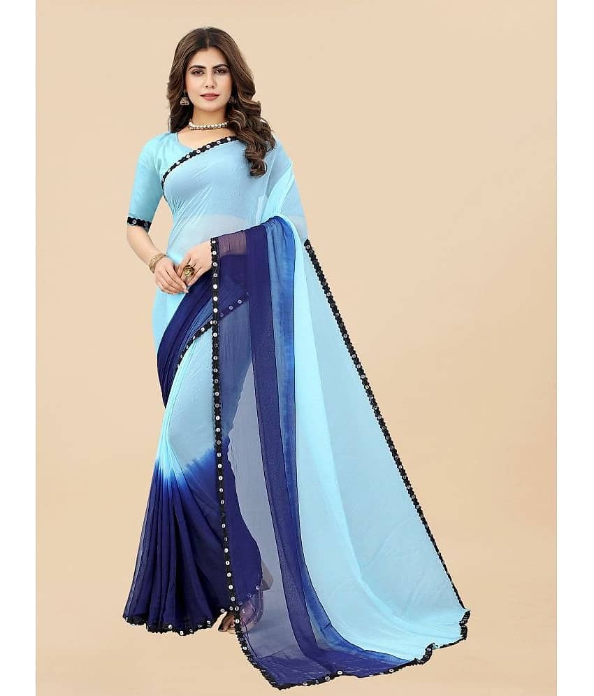 Apnisha Chiffon Colorblock Saree With Unstitched Blouse Piece ( Navy Blue )