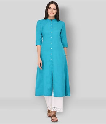 Pistaa - Turquoise Cotton Women's Front Slit Kurti ( Pack of 1 )