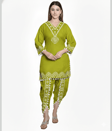 HeteShe Women Cotton Embroidered Dhoti Style Kurti With Dhoti Pants ( Black )