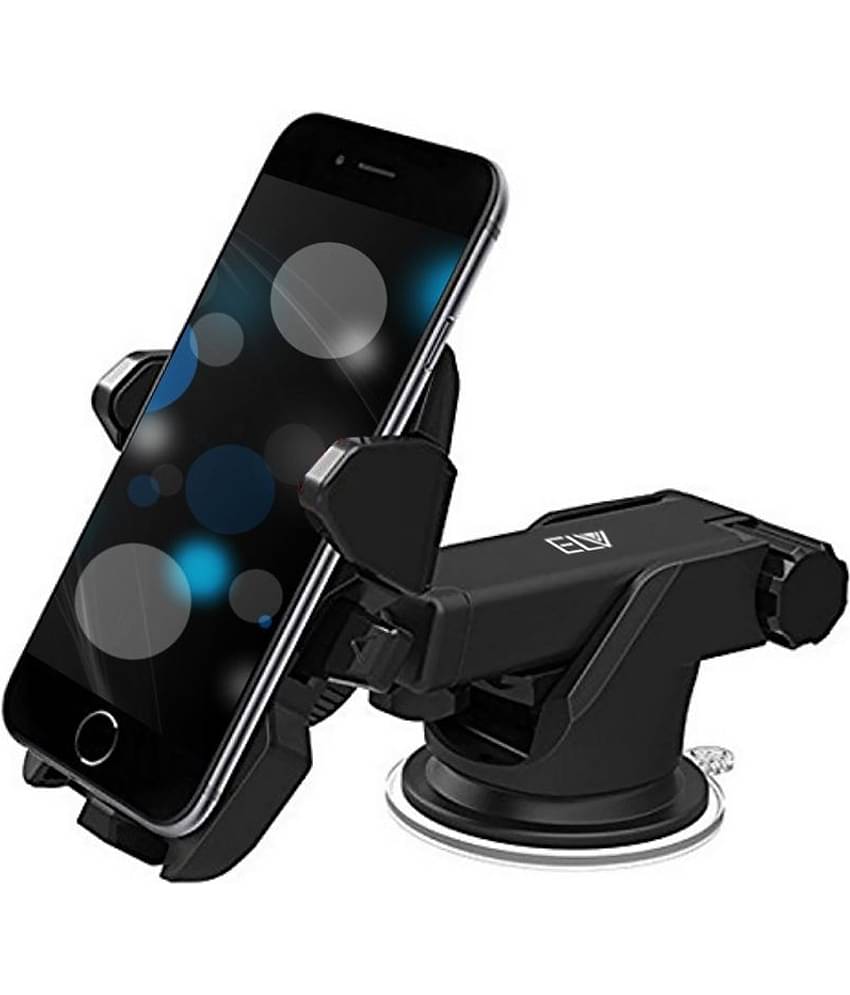Elv Car Mobile Holder Double Clamp for Dashboard & Windshield - Black