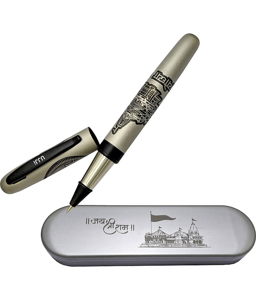 UJJi Jai Shri Ram Mandir Ayodhya Carved Silver Colour Metal (Blue Ink) Roller Ball Pen