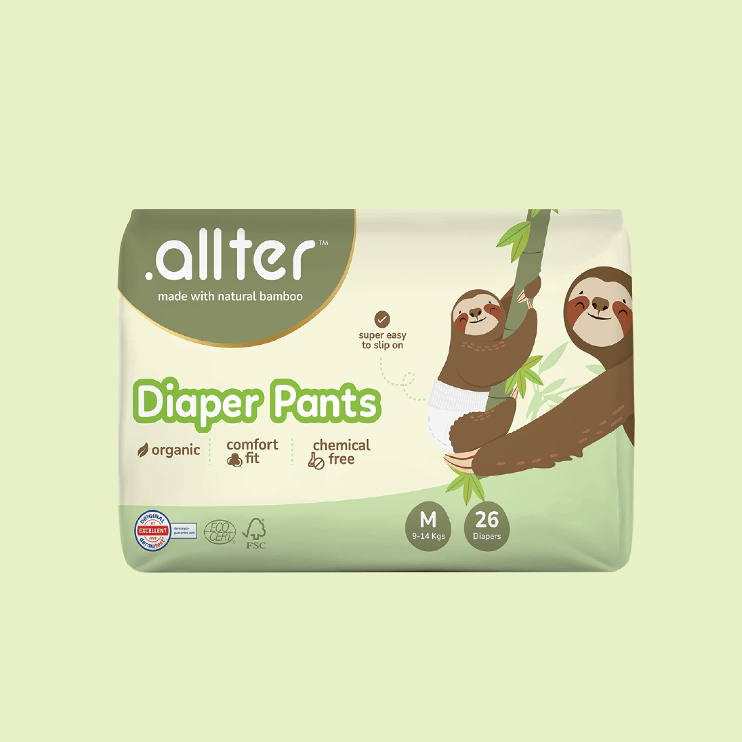 .allter Organic Bamboo Diaper Pants- Medium Size (9-14kgs), 26 Pcs