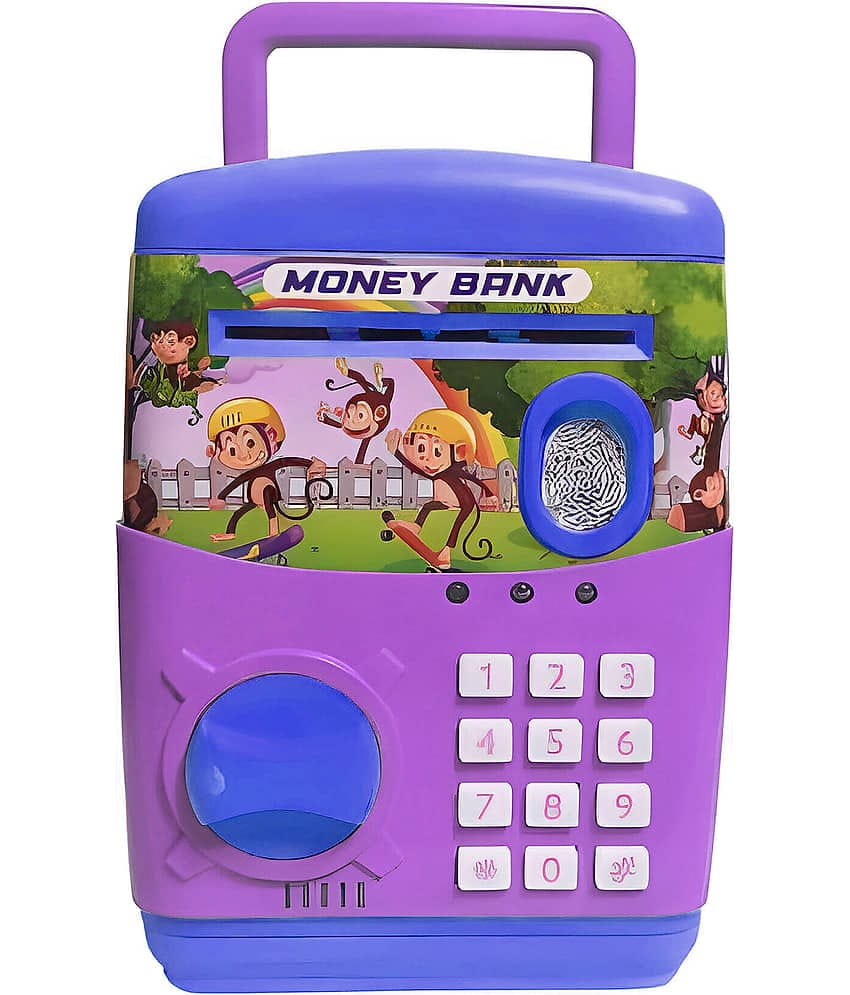 RAINBOW RIDERS ATM Money Safe Bank For Kids with Finger Print Sensor Piggy Savings Bank with Electronic Lock, For  Girls & Boys Age 2, 3, 4, 5, 6, 7, 8 Plastic Battery Operated Toy Multicolour Options Are Available