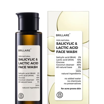 Brillare 2% Salicylic Acid Face Wash for Oily Skin | With Lactic Acid & Zinc | Deep Cleansing, Oil Control & Acne Care | Face Wash for Oily and Acne Prone Skin Brillare 2% Salicylic Acid Face Wash for Oily Skin | With Lactic Acid & Zinc | Deep Cleansing,