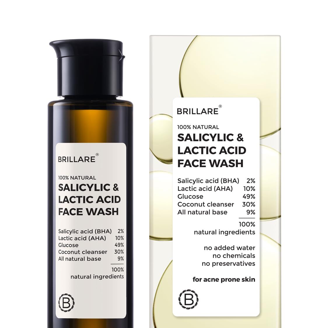 Brillare 2% Salicylic Acid Face Wash for Oily Skin | With Lactic Acid & Zinc | Deep Cleansing, Oil Control & Acne Care | Face Wash for Oily and Acne Prone Skin Brillare 2% Salicylic Acid Face Wash for Oily Skin | With Lactic Acid & Zinc | Deep Cleansing,