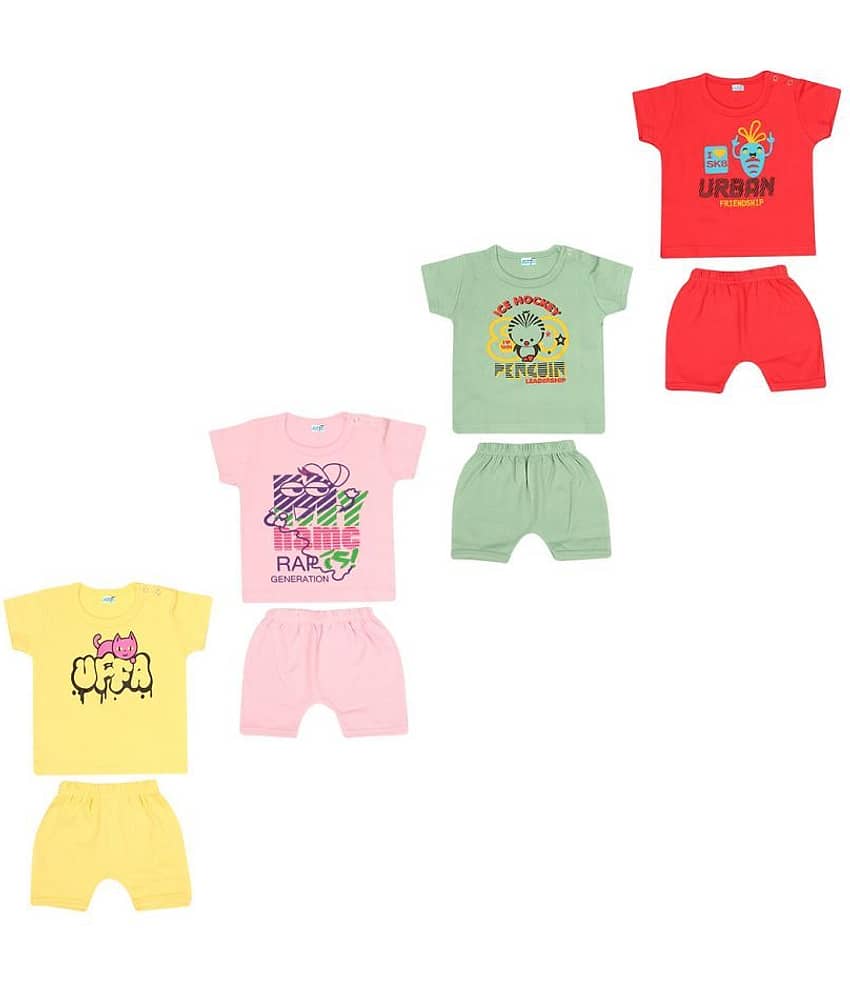 Dongli Pack of 4 Unisex for Baby 100% Cotton T Shirts & Shorts ( Multi )