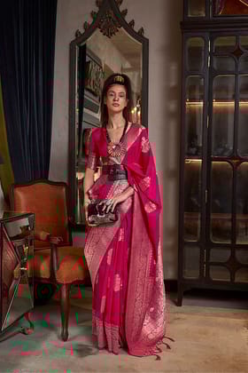 Dark Magenta Soft Georgette Silk Saree with Silver Zari Weaving