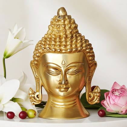 Brass Buddha Head Statue - Artistic Home Decor Showpiece, Height : 5.8 Inch (BSMAS1029 B)