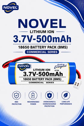 NOVEL 3.7V BMS 18650 LITHIUM ION SINGLE BATTERY WITH JST 2PIN - 500mAh