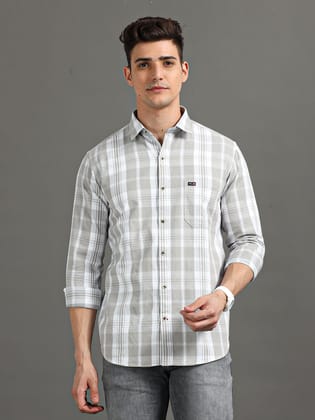 Men's Grey Checked Slim Fit Shirt | Rick Rogue-L/40